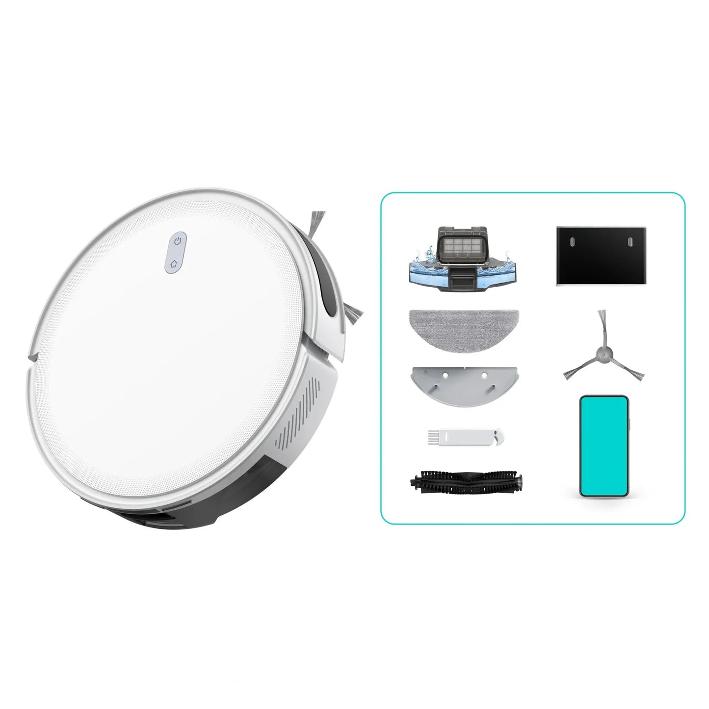 Airvax Robot Vacuum with additional parts on a white background
