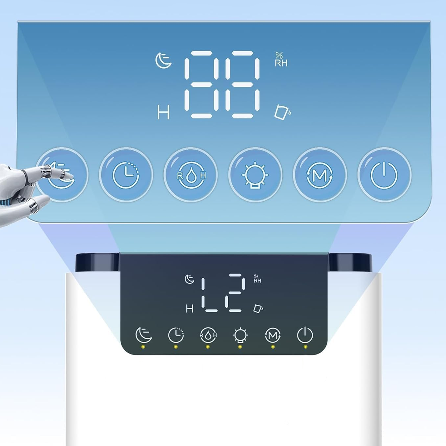 Digital display with time and temperature on a light blue background