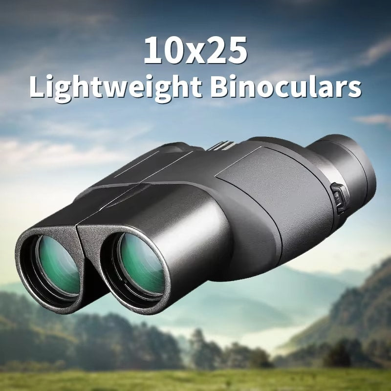 10x25 Lightweight MikoSpek Binoculars with a scenic background