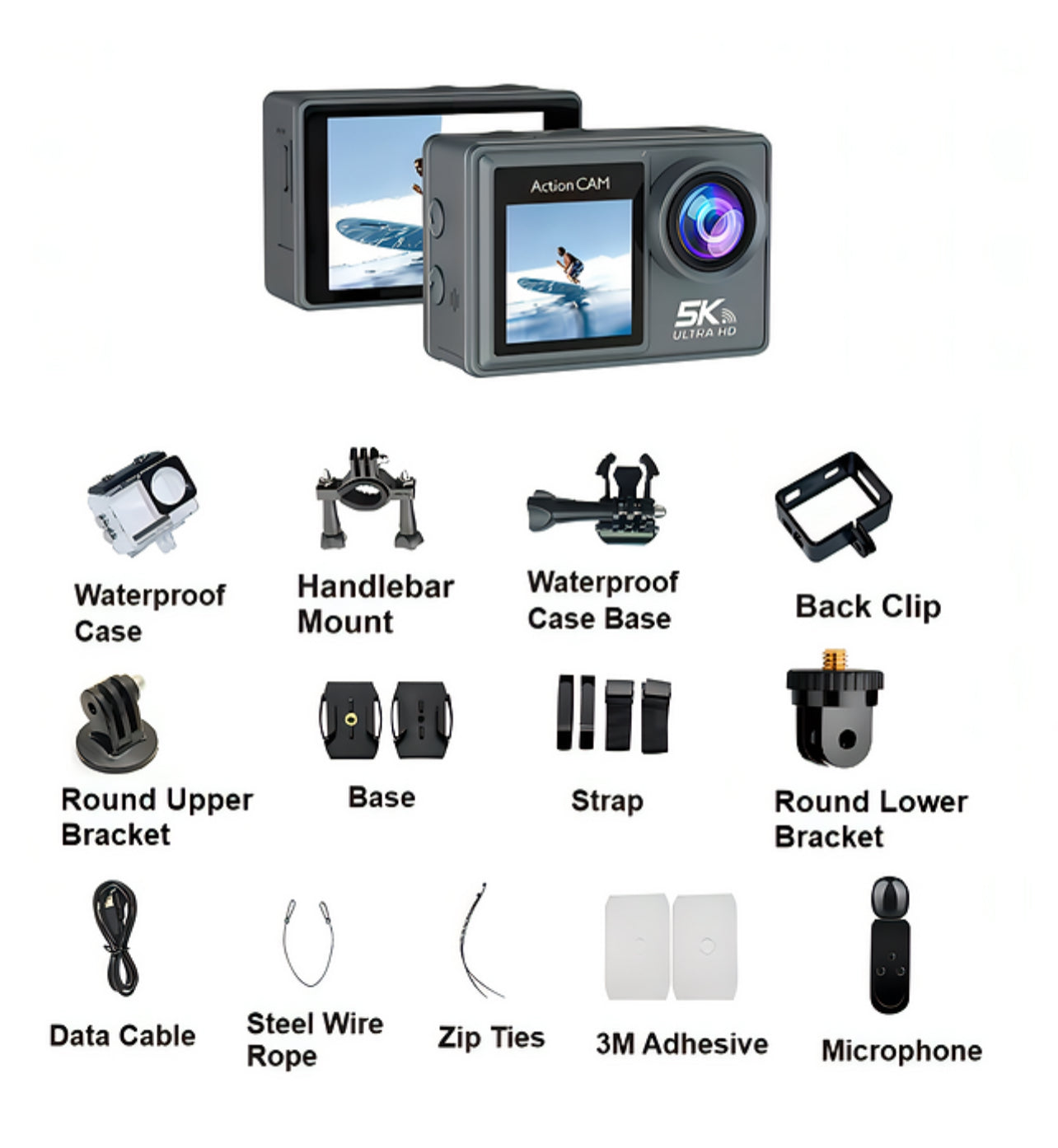 Puruxe Action Camera with accessories on a white background