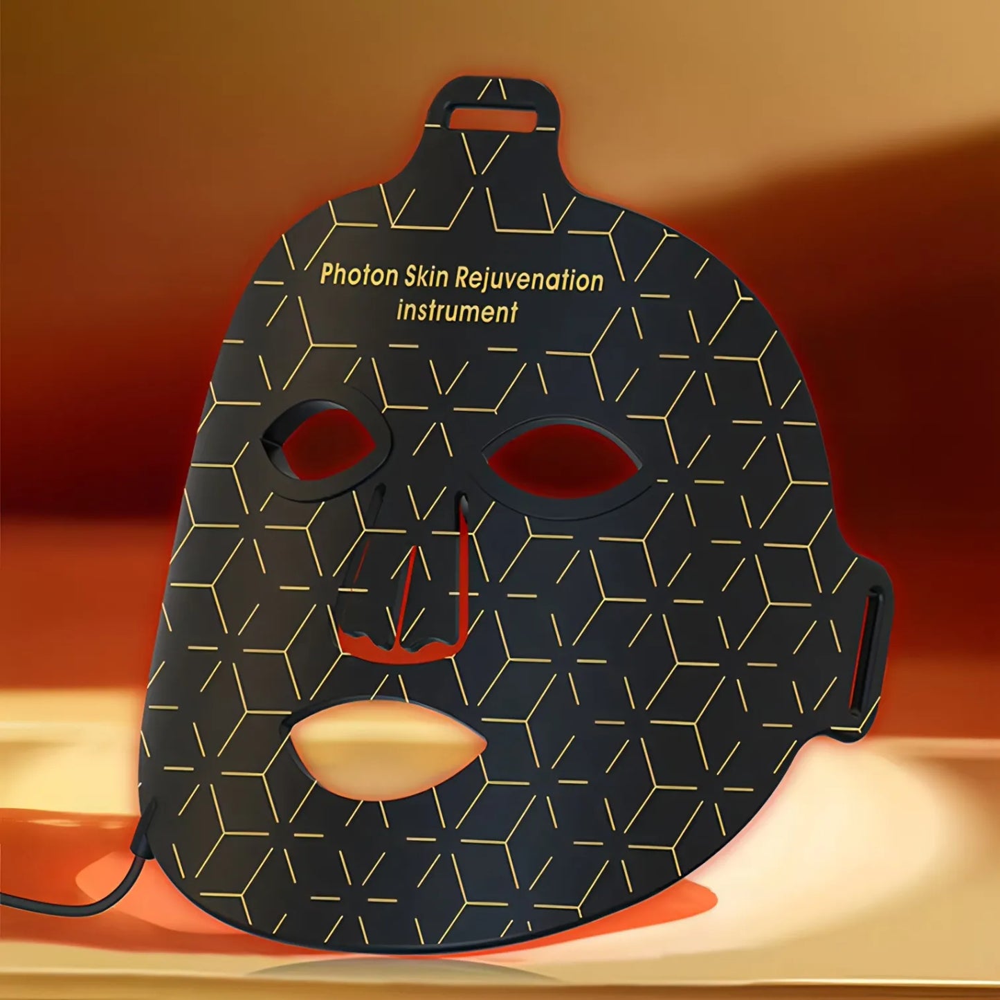 Trovoro LED Face Mask with geometric design on a warm background