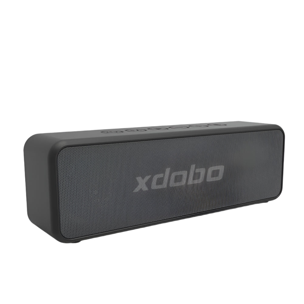Black rectangular speaker with 'xdobo' branding on a white background