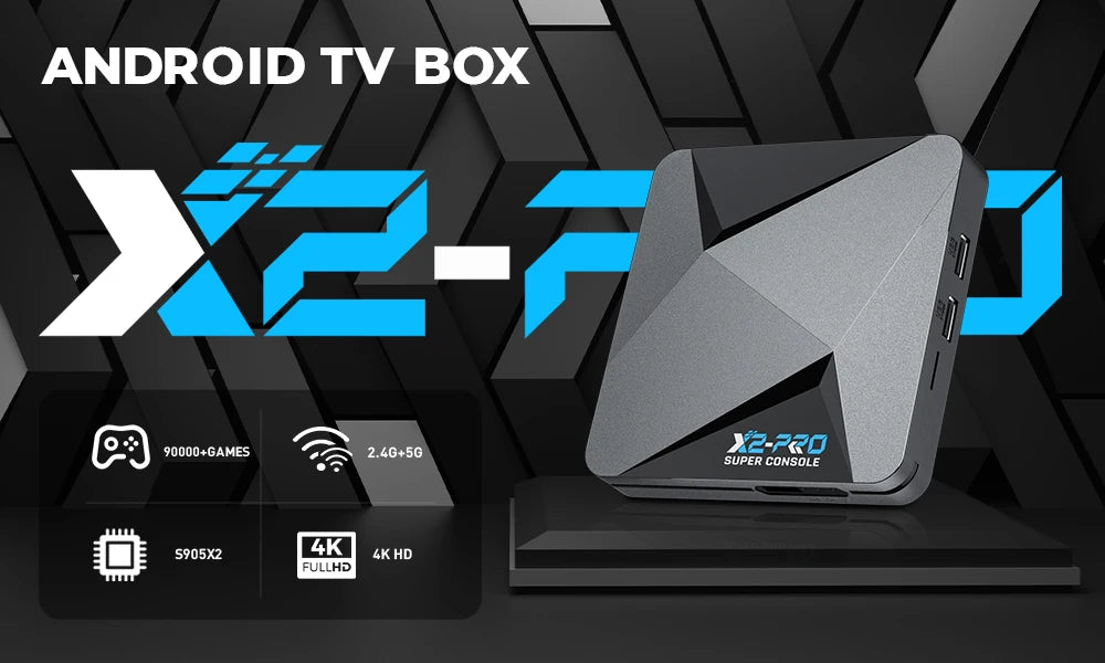 KINHANK X2 Pro Android TV Box with 90,000+ retro games, powered by S905X2 chip, 2.4G/5G Wi-Fi, and 4K Ultra HD display support