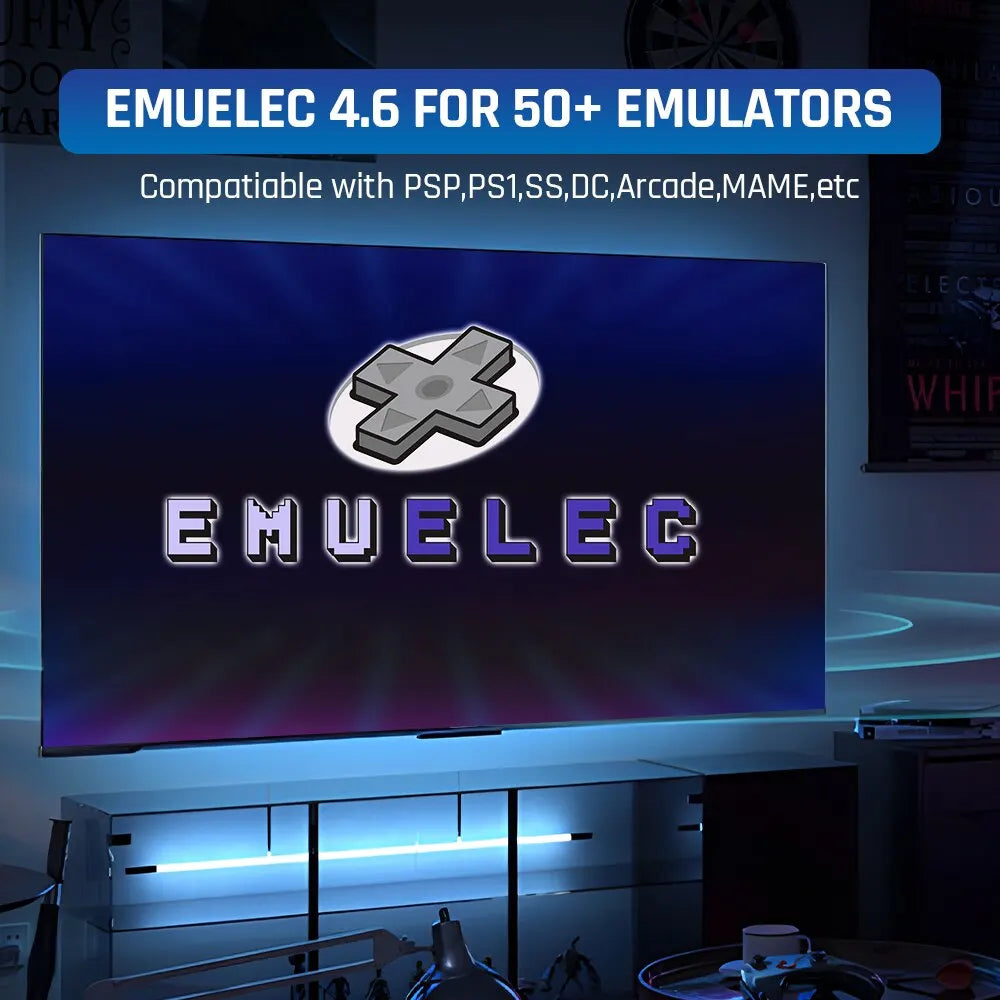 KINHANK X2 Pro Console with EmuELEC 4.6, supports 50+ emulators including PSP, PS1, Sega Saturn, Dreamcast, Arcade, and MAME