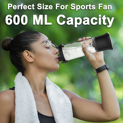 person drinking from a 600ml portable blender cup designed for smoothies, juices, and on-the-go nutrition

