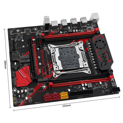 Computer motherboard with red and black design on a white background