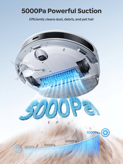 Airvax Robot Vacuum with 5000Pa suction power on a light blue background