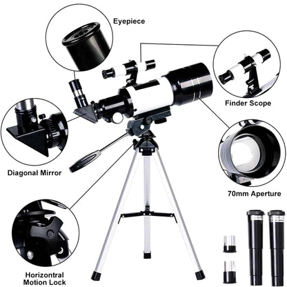 Astrobupy Telescope with labeled parts on a white background