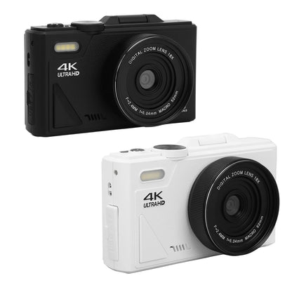 Two COBOFX 4K Digital Compact Camera, one black and one white, with '4K Ultra HD' branding on a white background.