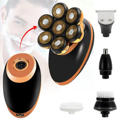 DomeeGlix Head Shaver with multiple attachments on a white background