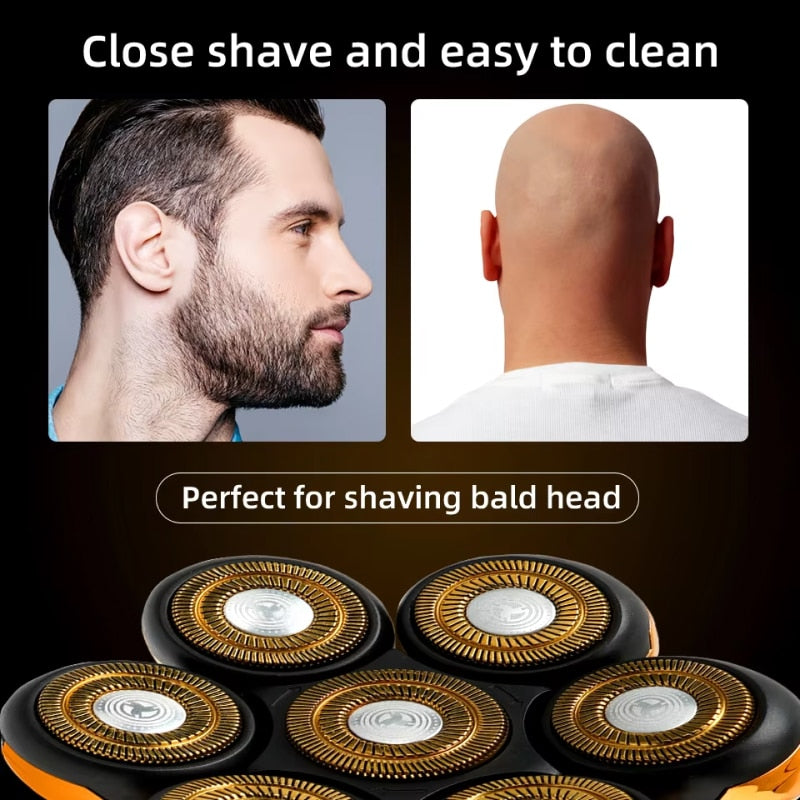 Shaving heads with a close shave and easy-to-clean feature, suitable for bald heads.