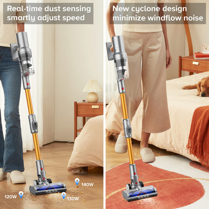Drexen Vacuum Cleaner cleaner with text highlighting features in a bedroom setting