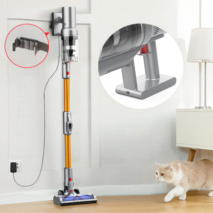 Drexen Vacuum Cleaner with attachments on a wooden floor, cat nearby