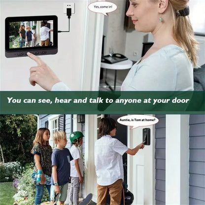 Person using a EntryCiz Smart Doorbell Camera to communicate with children outside the house.