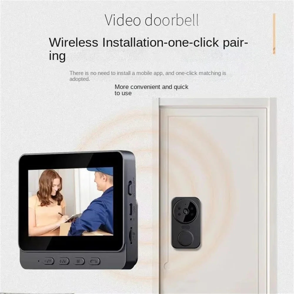 Video EntryCiz Smart Doorbell Camera with screen displaying a video call on a white background