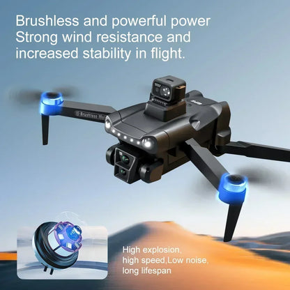 Black Eonvy AIR+ GPS Drone with blue accents on a gradient background, featuring text about its features.