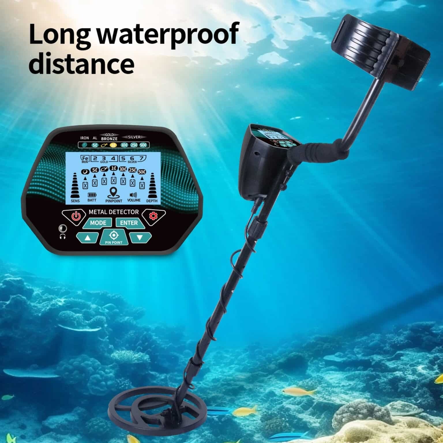 FindScani Metal Detector  with underwater scanning capabilities in an oceanic setting