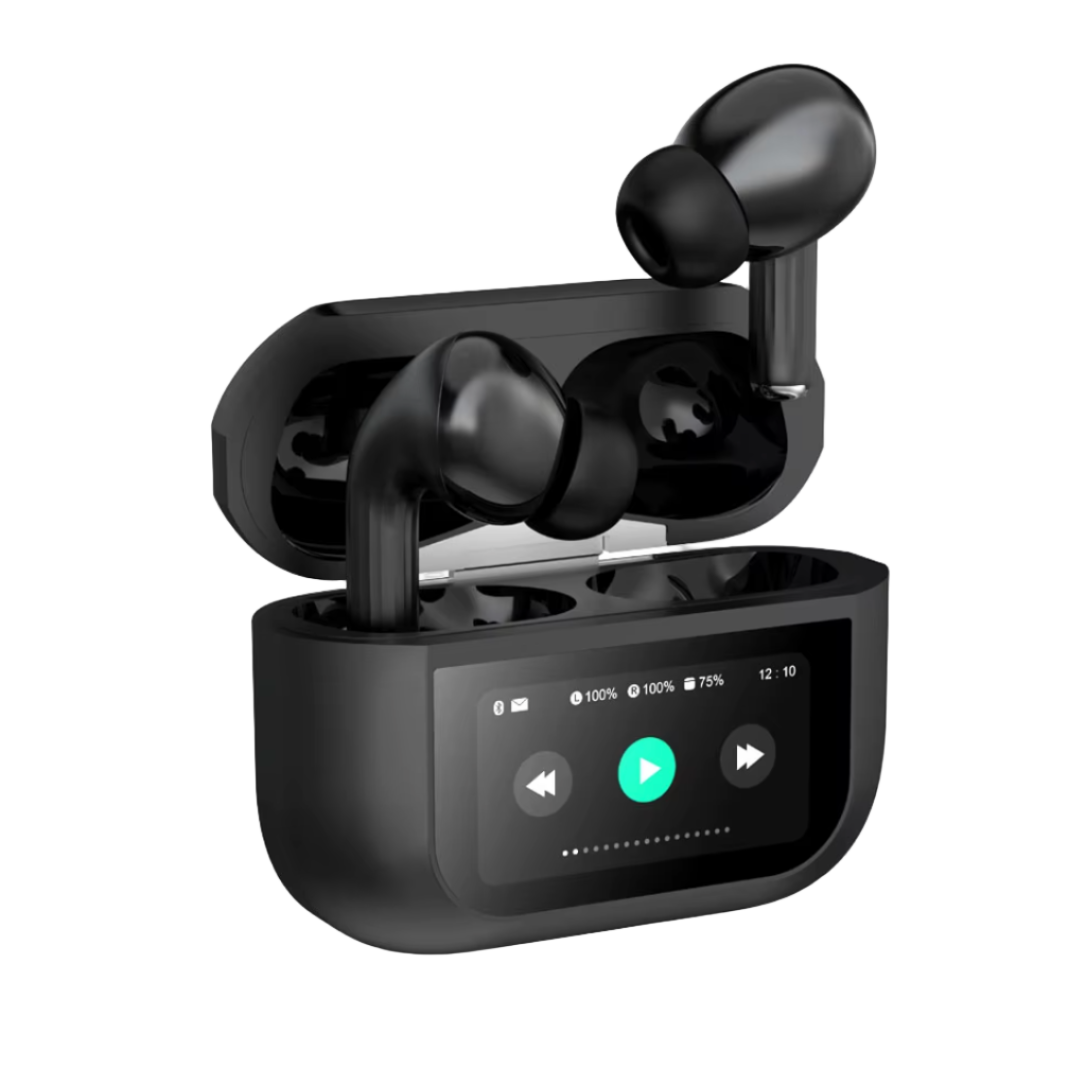 Black Fiti Beats Earbuds with charging case on a white background