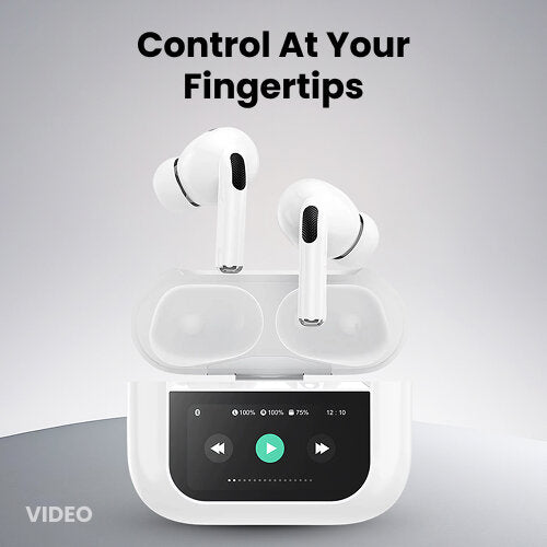 Fiti Beats Earbuds with charging case on a gray background
