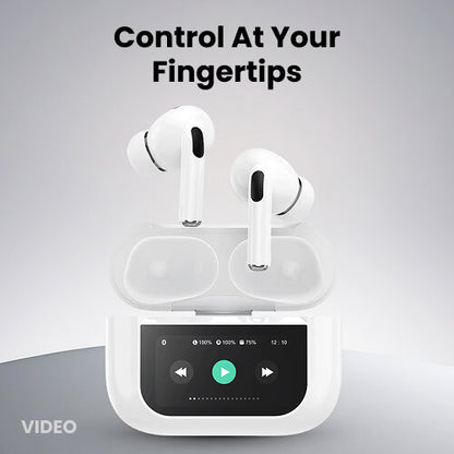 Fiti Beats Earbuds with charging case on a gray background