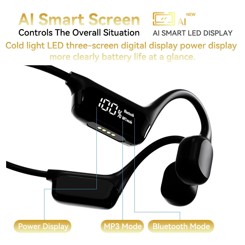 Black FlowiBeat headphones with digital display on a white background