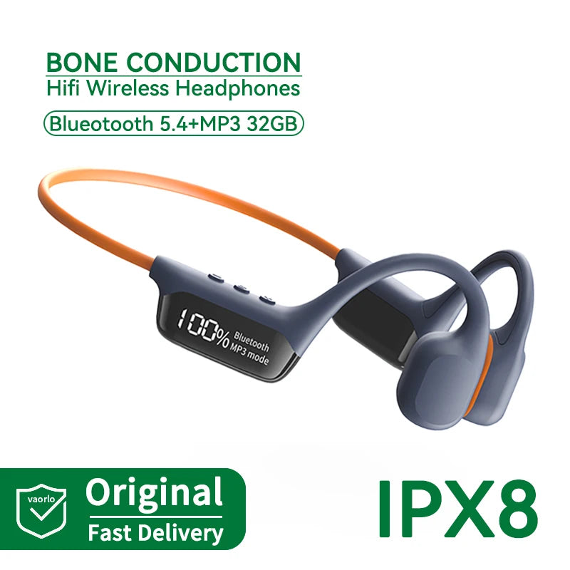 Bone conduction FlowiBeat headphones with Bluetooth 5.4 and MP3 32GB on a white background.