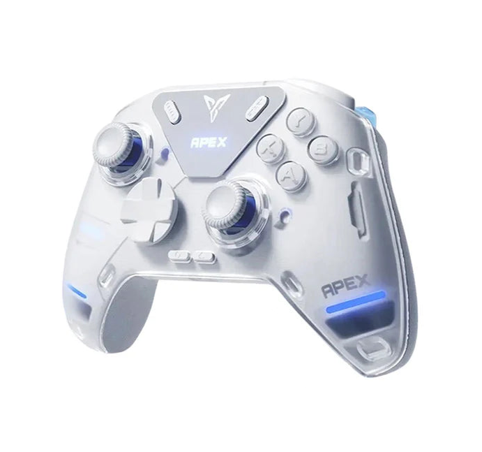White gaming controller with 'APEX' branding on a white background, including a free gift icon.