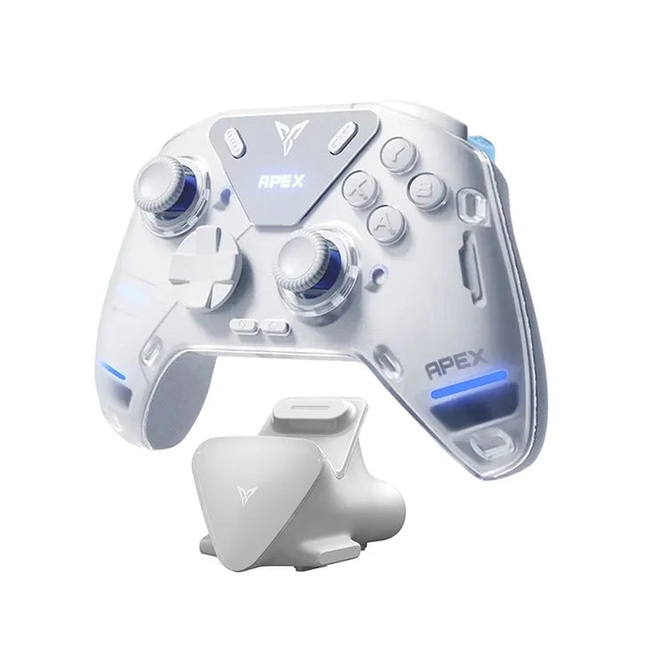 White gaming controller with 'APEX' branding on a white background, including a free gift icon.