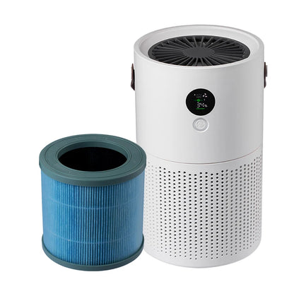 White air purifier with a Freshia Air Purifier Hepa Filters on a white background