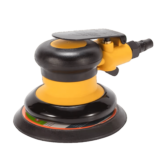 Yellow and black Glissedi Palm Sander machine on a transparent background