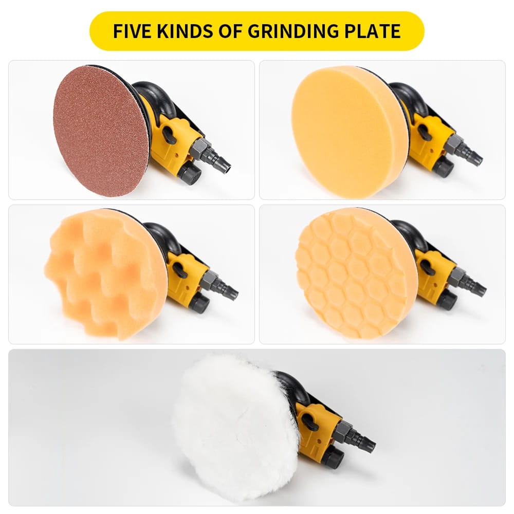 Five different types of grinding plates on a white background with text 'FIVE KINDS OF GRINDING PLATE'.