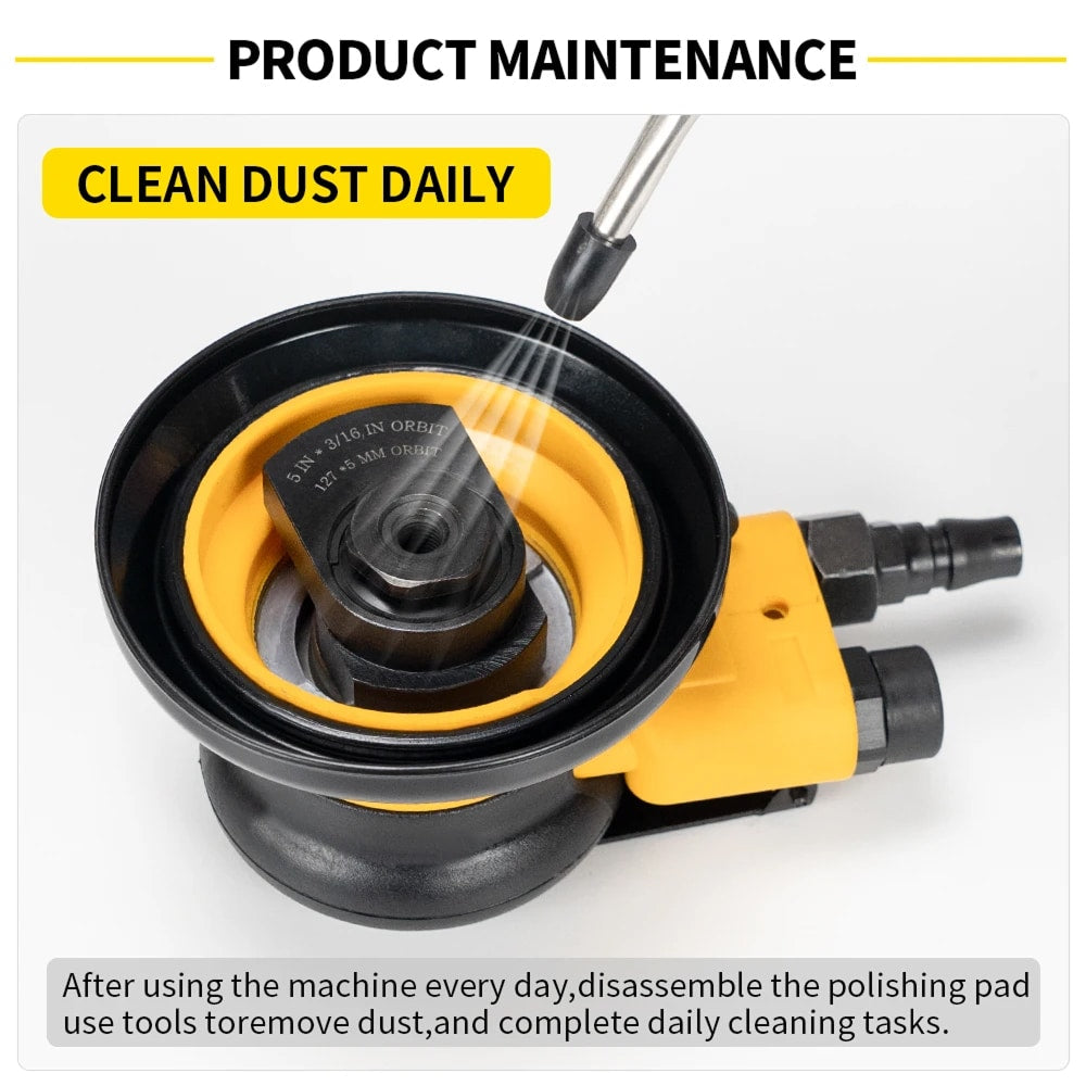 Polishing Glissedi Palm Sander with cleaning instructions on a white background