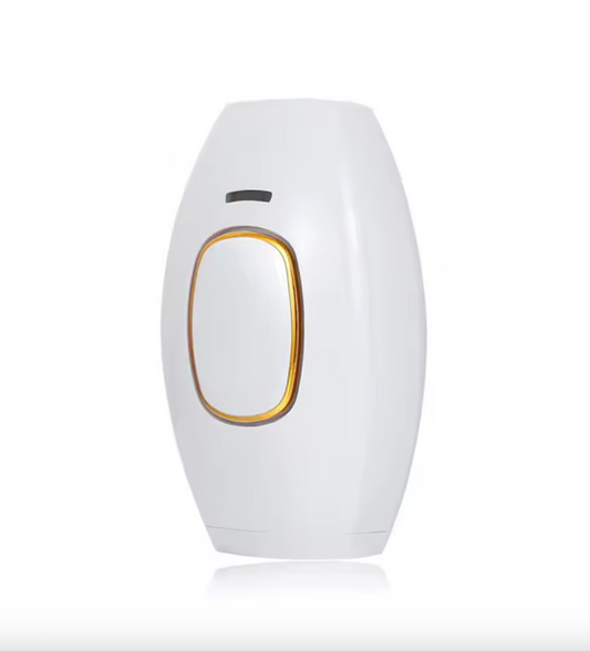 White GlowSilk IPL Hair Removal device with a gold accent on a white background