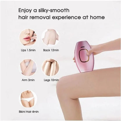 GlowSilk IPL Hair Removal device with usage time indicators on a light gray background