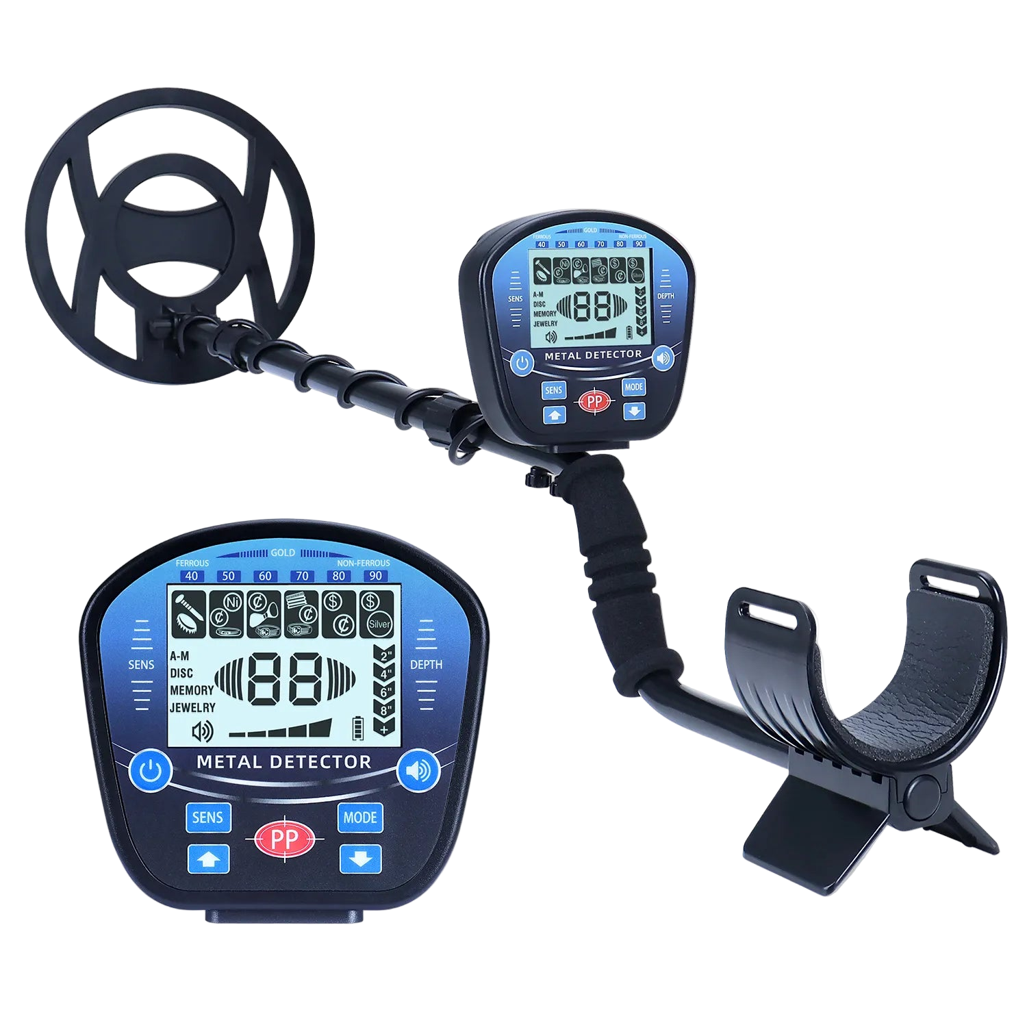 Goldfinder Metal Detector with two screens on a white background