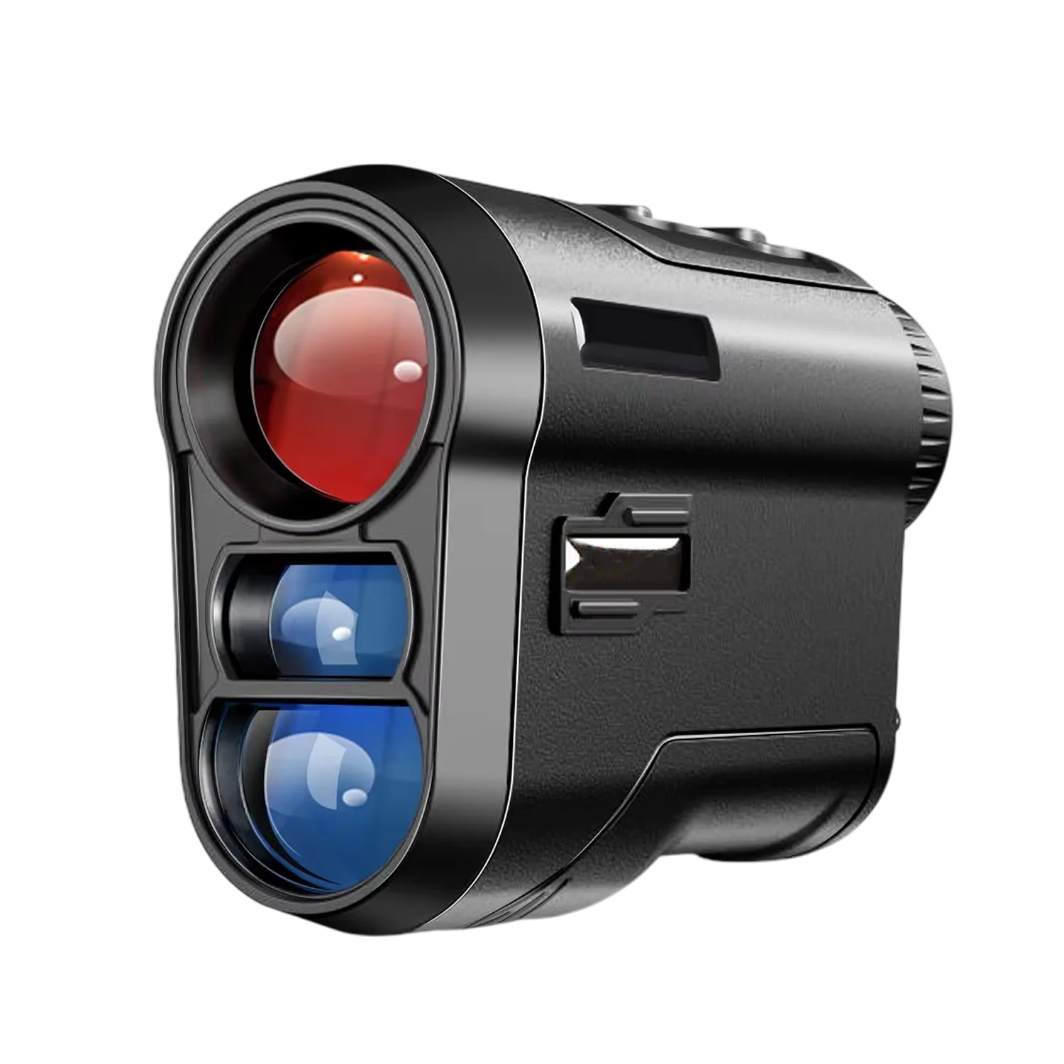 GolfFidi Rangefinder with red and blue lenses on a white background