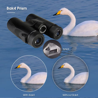 HoziSkop Binoculars with Bak4 Prism feature on a background of swans in water