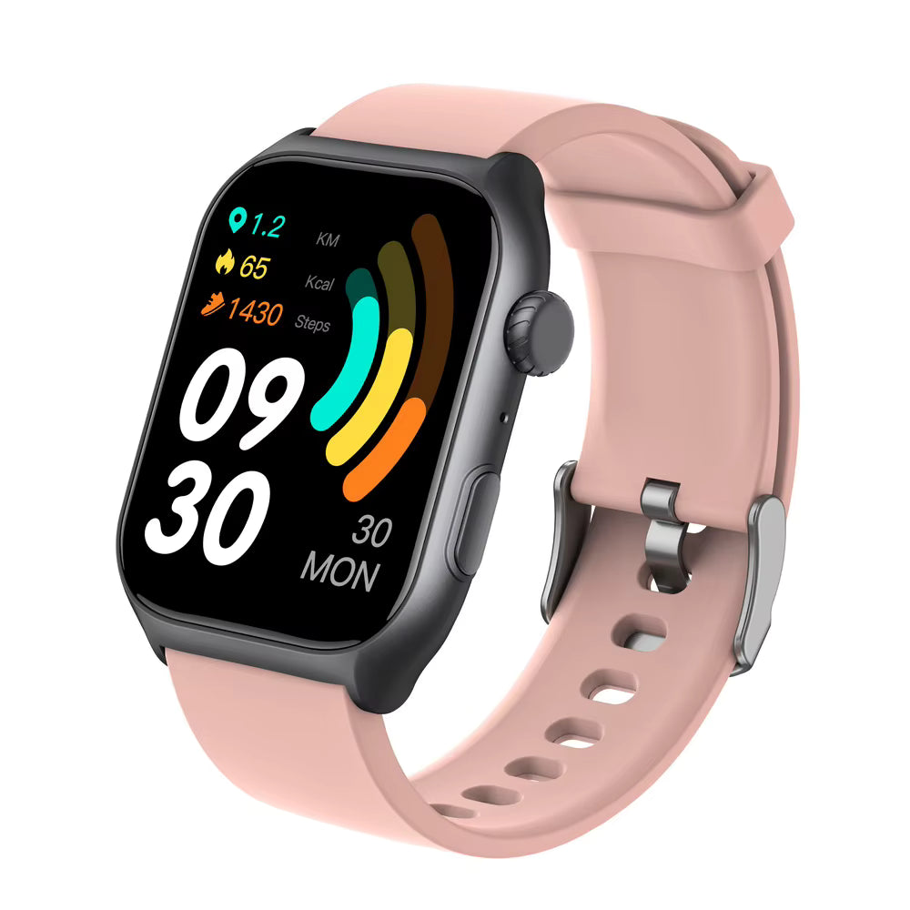 Ionoswatch SmartWatch with a pink band on a white background