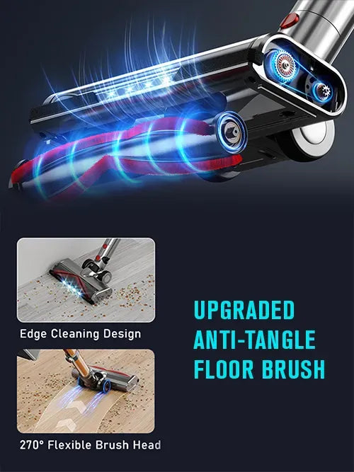 Floor Jomasshop Vacuum Cleaner with upgraded anti-tangle floor brush on a dark background