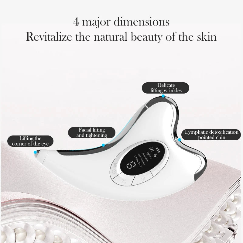 Facial Keovy Face Massager device with text highlighting skin rejuvenation benefits on a white background