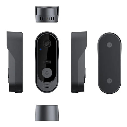 Set of black KnockeRic Smart Doorbell Camera components on a white background