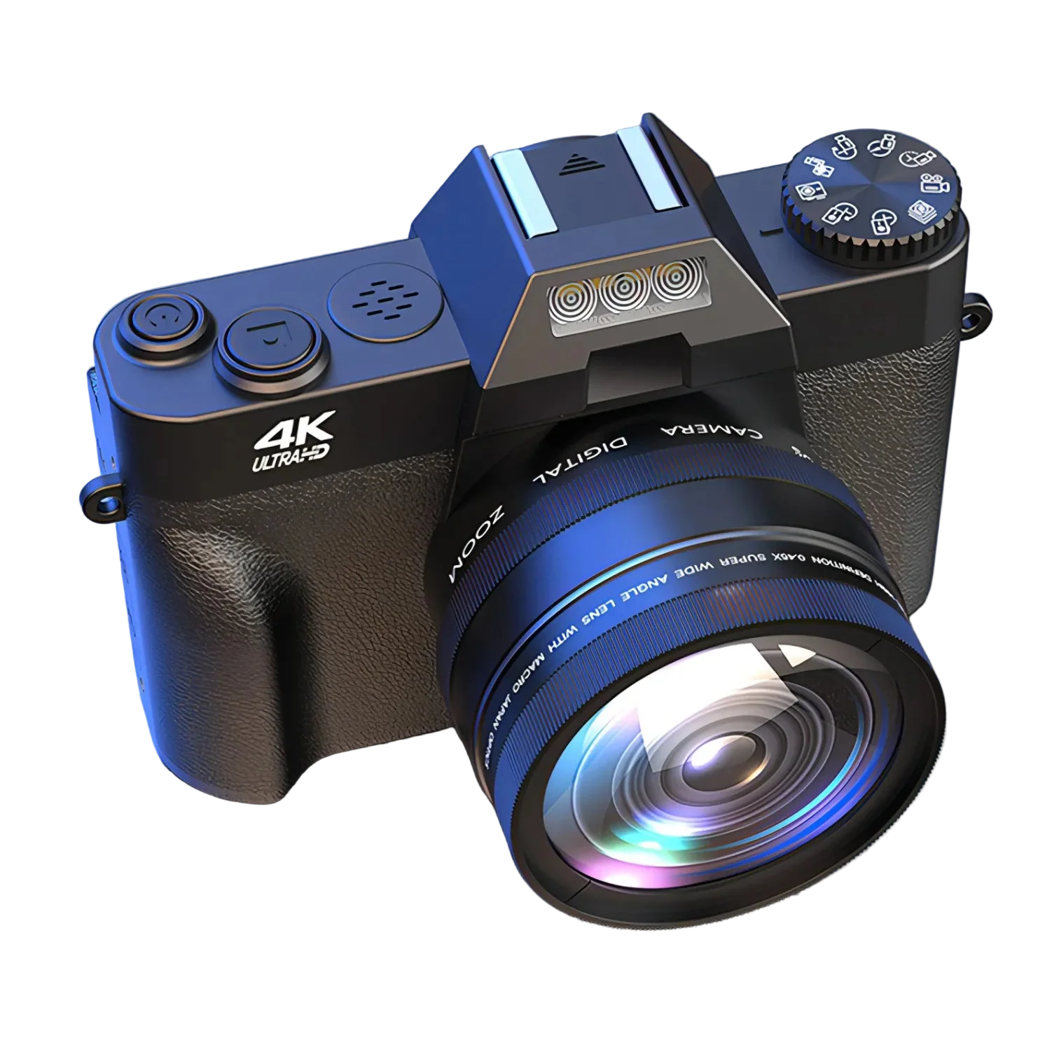 Korons Digital Camera with a large lens on a reflective surface