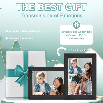 Two Korons Digital Photo Frame with children's photos on a light blue background with text about the best gift.