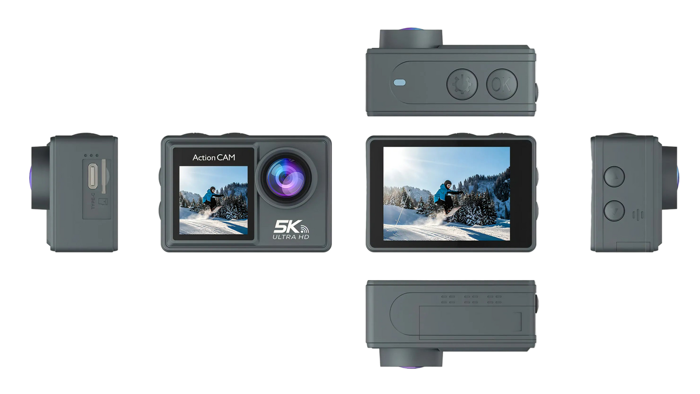 Kozenix Action Camera with multiple views on a white background