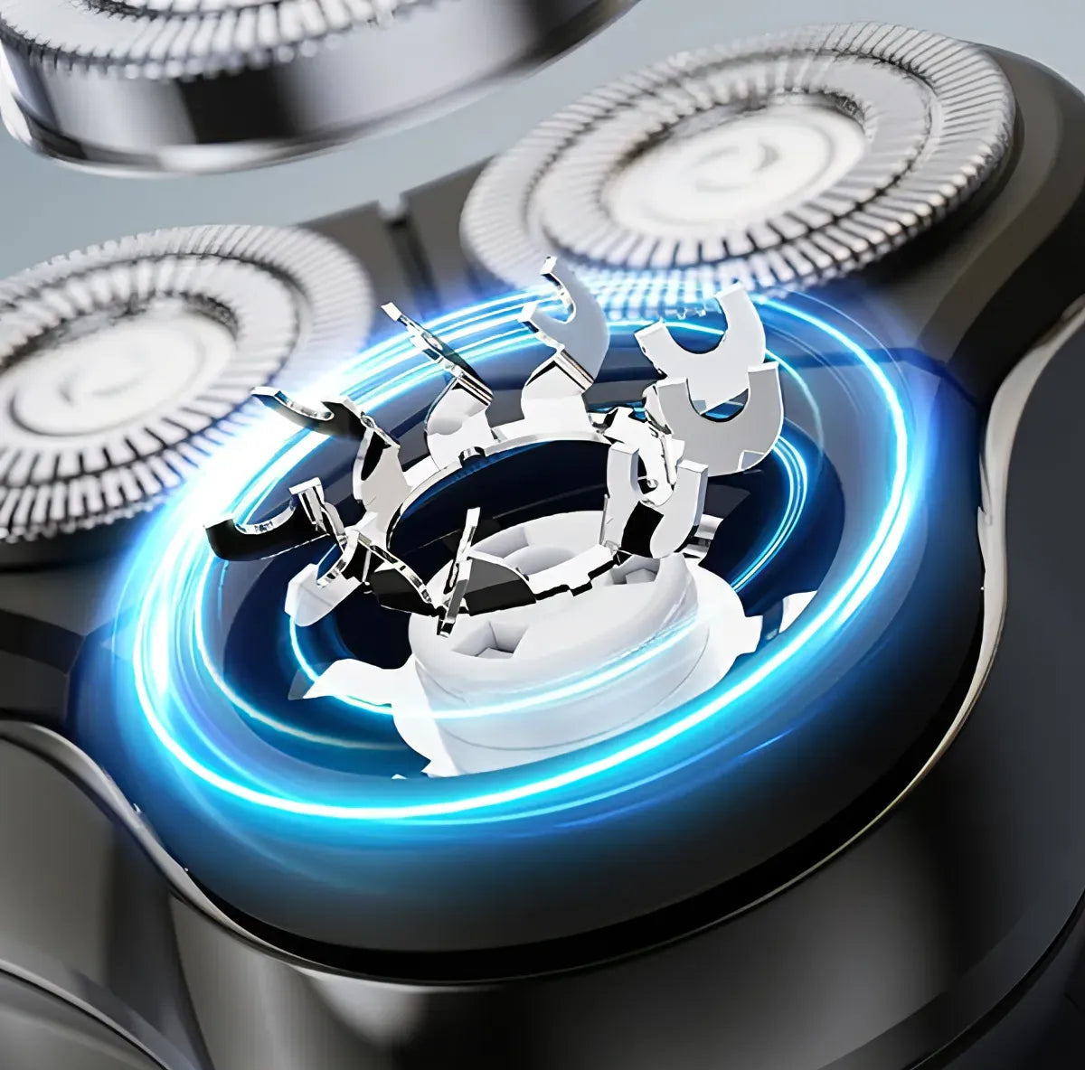 Close-up of a gas stove burner with blue light effect