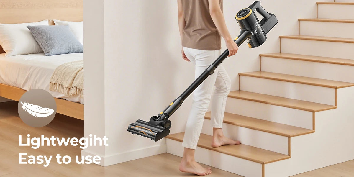 Person using a lightweight on a staircase