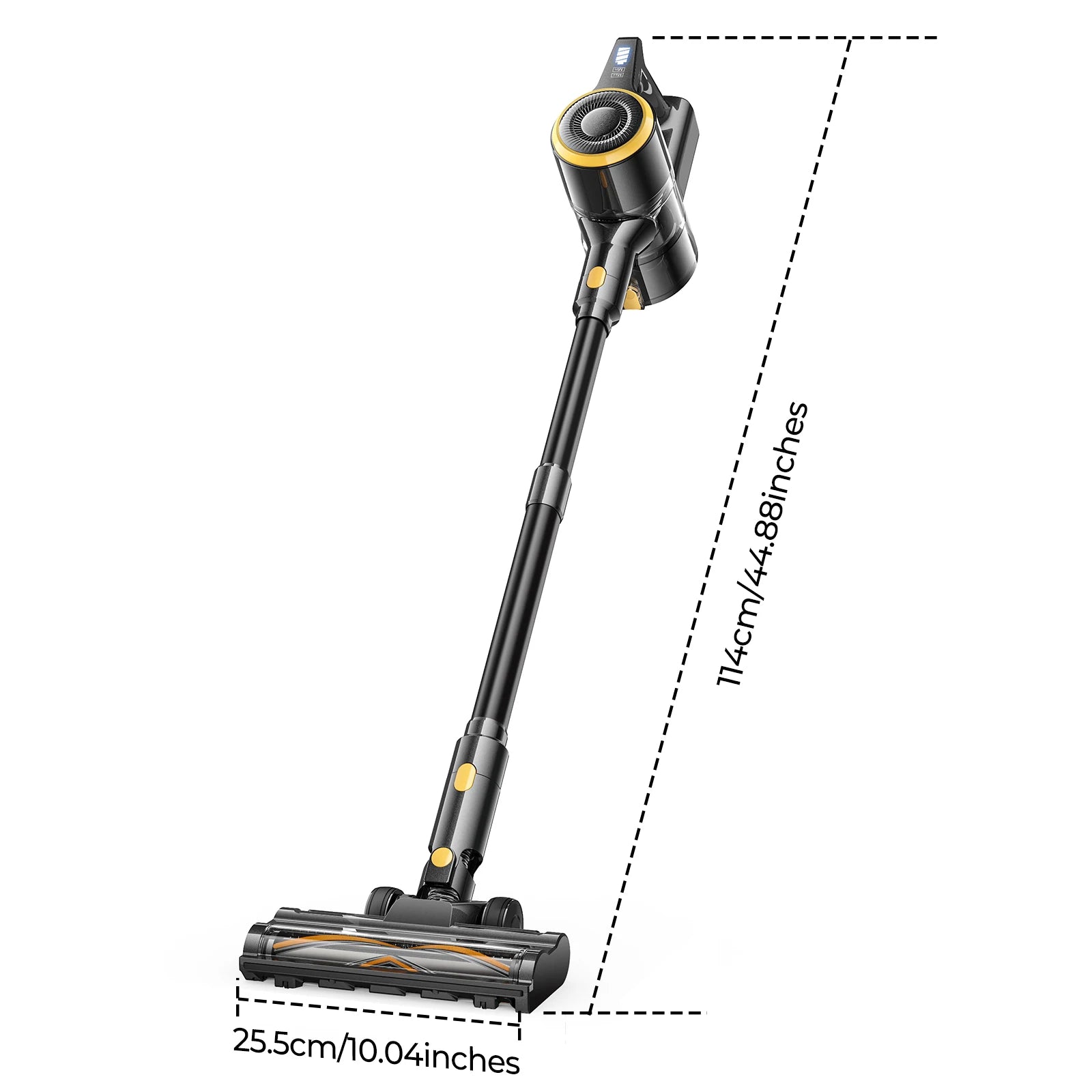 Lenoro V9 Vacuum Cleaner with measurement details on a white background