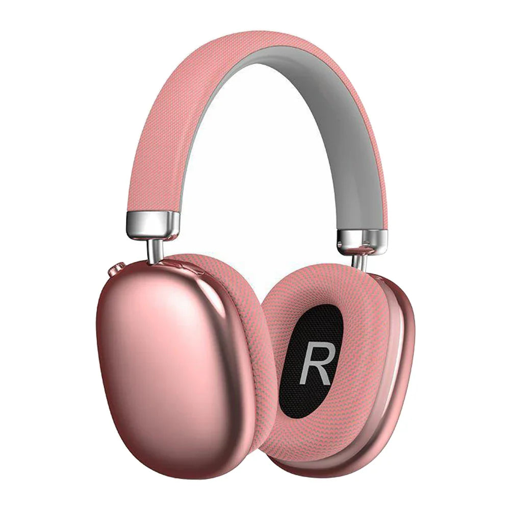 Pink Luvant Noise Cancelling Headphones with a metallic finish on a white background