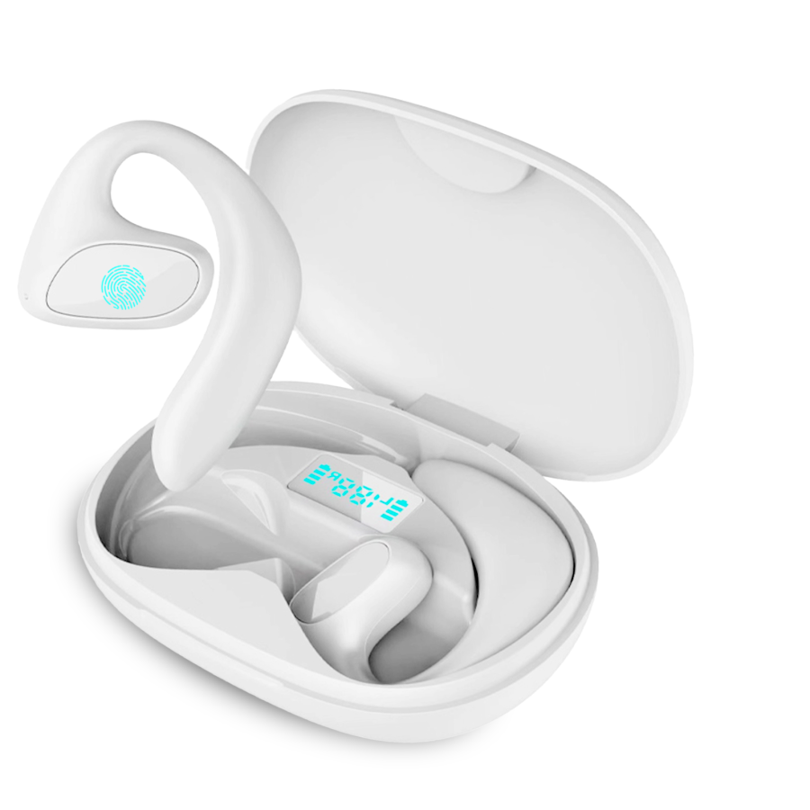 Meacode AI Translation Earbuds with charging case and smartphone app on a white background