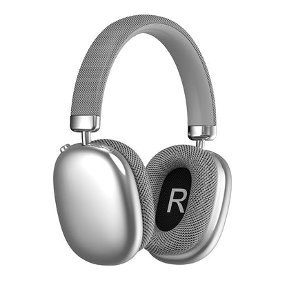 Silver Meacode Noise Cancelling Headphones with a brand logo on a white background